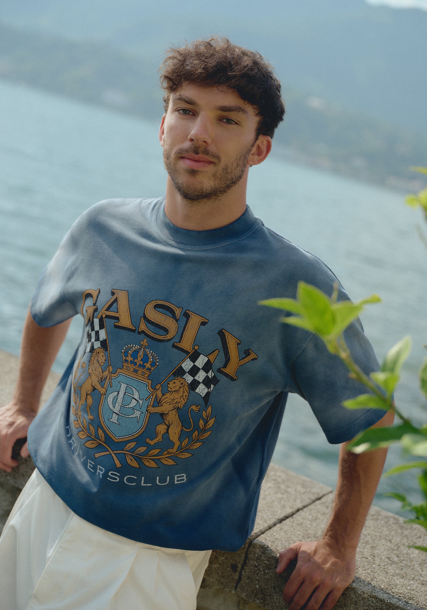 Gasly Crest Sunfaded Blue Tee